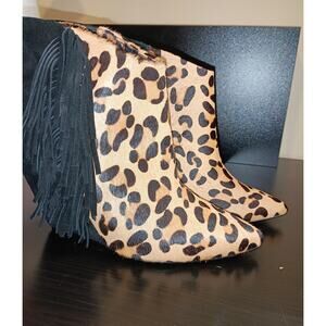 Betsey Johnson - Women's Leopard Print Suede Ankle Bootie Wedge - Sz 9